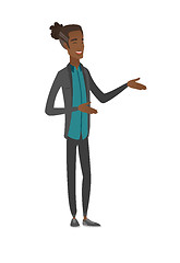 Image showing Young african-american happy businessman gesturing