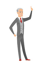 Image showing Caucasian businessman pointing his forefinger up.