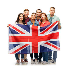 Image showing group of smiling friends with british flag