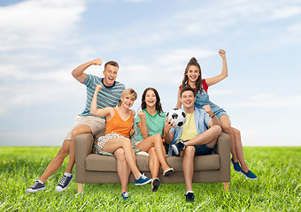 Image showing friends or football fans friends with soccer ball