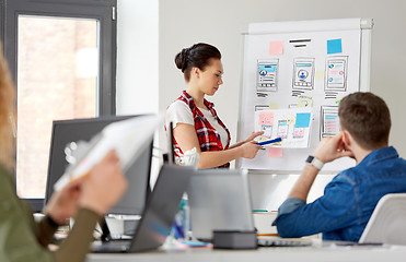 Image showing creative woman showing user interface at office