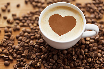 Image showing coffee cup with heart and roasted beans