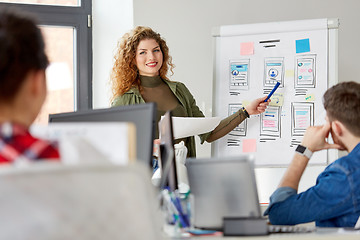 Image showing creative woman showing user interface at office