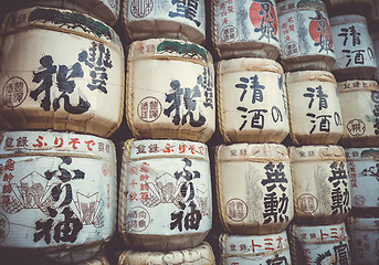 Image showing Kazaridaru barrels in Heian Jingu Shrine, Kyoto, Japan