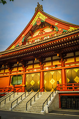 Image showing Senso-ji temple Hondo at sunset, Tokyo, Japan