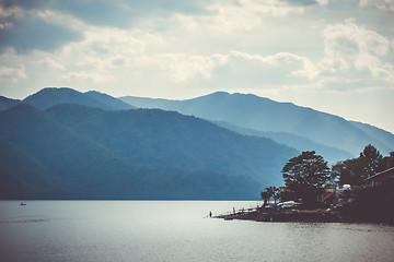 Image showing Fisherman on Chuzenji lake, Nikko, Japan