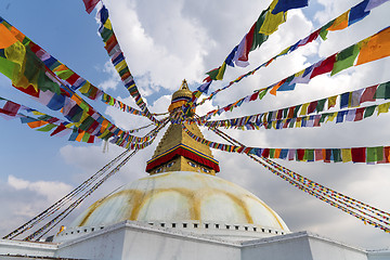 Image showing Boudhanath Stupa in Kathmandu and buddhist prayer flags