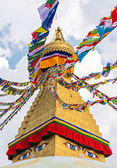 Image showing Boudhanath Stupa and prayer flags in Kathmandu