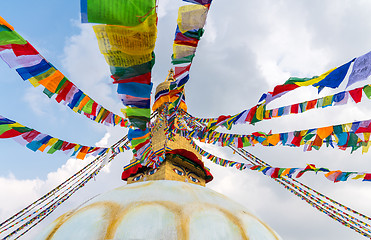 Image showing Boudhanath Stupa and prayer flags in Kathmandu