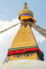 Image showing Boudhanath Stupa and prayer flags in Kathmandu