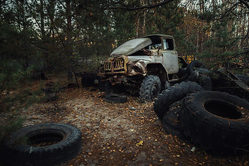 Image showing Abandoned truck left outside at Chernobyl Fire station