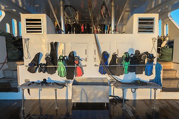 Image showing Diving fins on the boat