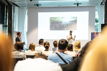 Image showing Male business speaker giving a talk at business conference event.