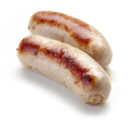 Image showing grilled sausages on white background