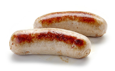 Image showing grilled sausages on white background