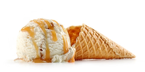 Image showing ice cream and waffle cone on white backgrouns