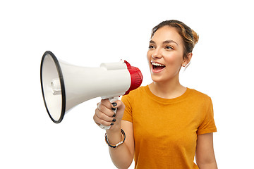 Image showing young woman or teenage girl with megaphone