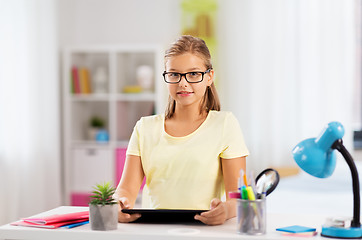 Image showing student girl with tablet computer doing homework