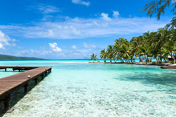 Image showing wooden pier on tropical beach in french polynesia