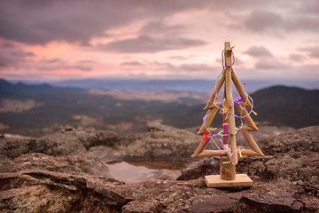 Image showing Christmas Tree with mountain valley backdrop