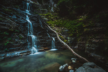 Image showing Waterfall  and swimming hole in mountain wilderness
