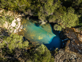 Image showing Aerial views of Nellies Glen a little waterfall and rock pool th