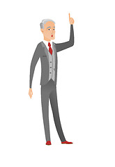 Image showing Businessman with open mouth pointing finger up.