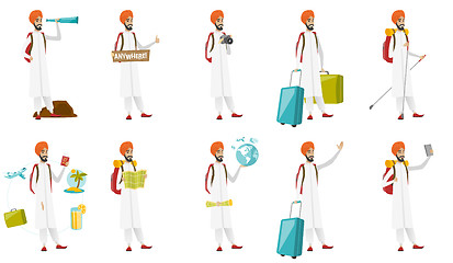 Image showing Muslim traveler vector illustrations set.