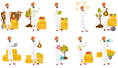 Image showing Muslim farmer vector illustrations set.