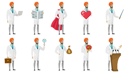 Image showing Muslim doctor vector illustrations set.