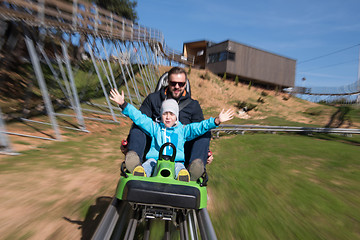 Image showing father and son enjoys driving on alpine coaster