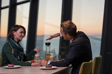 Image showing Couple on a romantic dinner at the restaurant