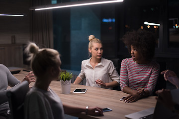 Image showing Multiethnic startup business team in night office