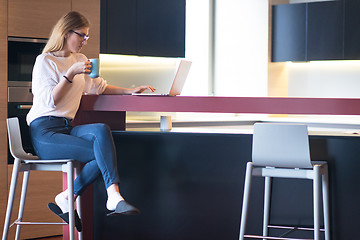 Image showing woman drinking coffee enjoying relaxing lifestyle