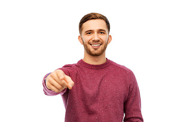 Image showing man pointing finger to you over white background