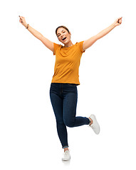 Image showing happy young woman or teenage girl having fun