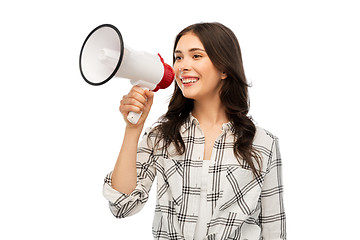 Image showing young woman or teenage girl with megaphone