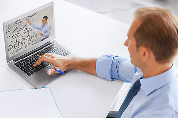 Image showing businessman watching webinar on laptop at office