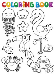 Image showing Coloring book summer animals theme set 1