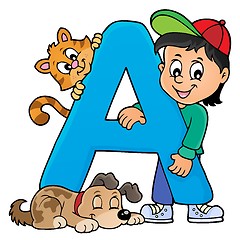 Image showing Boy and pets with letter A