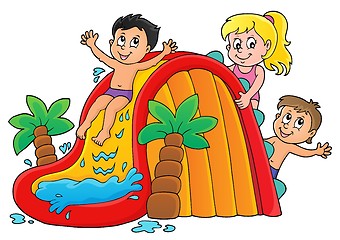 Image showing Kids on water slide theme image 1