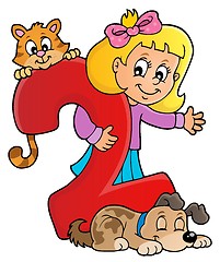 Image showing Girl and pets with number two