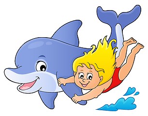 Image showing Girl and dolphin image 1