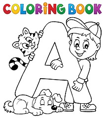 Image showing Coloring book boy and pets by letter A