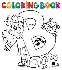 Image showing Coloring book girl and pets by letter B