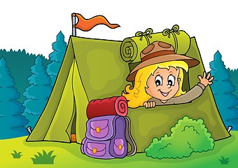 Image showing Scout girl in tent theme 2