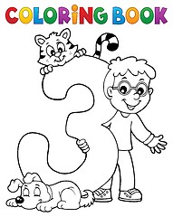 Image showing Coloring book boy with number three