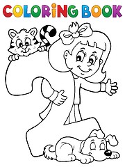 Image showing Coloring book girl with number two