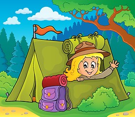 Image showing Scout girl in tent theme 3