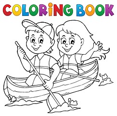 Image showing Coloring book kids in boat theme 1